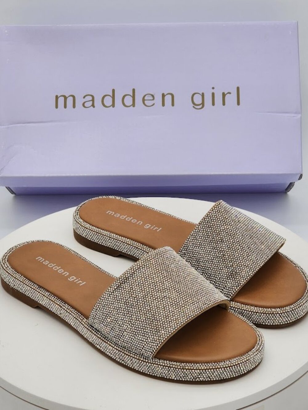 Madden Girl Addie Silver Rhinestone Slide Sandals Women’s Size 6.5 - Picture 1 of 7